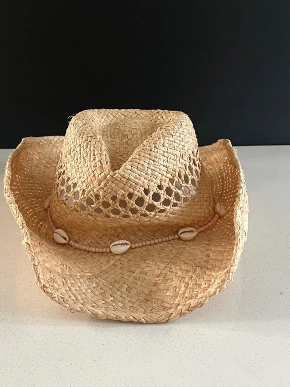 LACK OF COLOR Raffia Seashells Cowboy Hat size S
